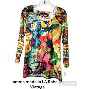 Vtg amma made in LA Boho floral top M